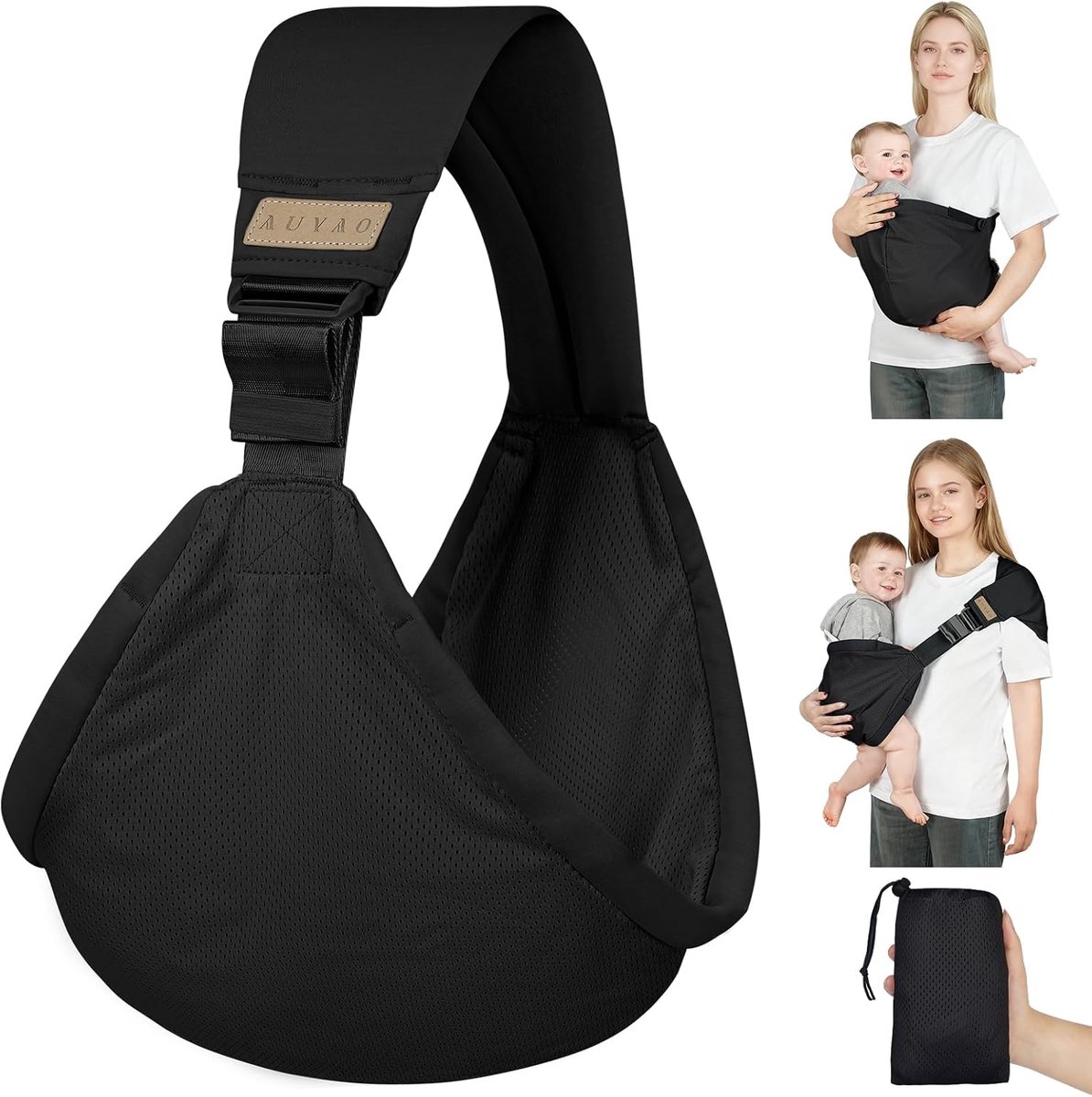SnelShoppen - Baby Sling Wrap Draagzak met Dikke Schouderbanden, 3D Mesh, Verstelbare Heupdrager voor Pasgeborenen tot 36 Maanden, Camouflage Patroon,