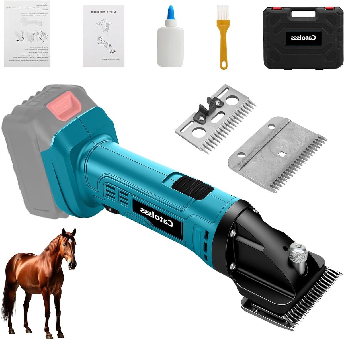 Professionele Draadloze Paardenscheermachine met 2500 RPM Motor en 6 Snelheden voor Dikke Vacht en Vilt Haar, Geschikt voor 18V Batterij
