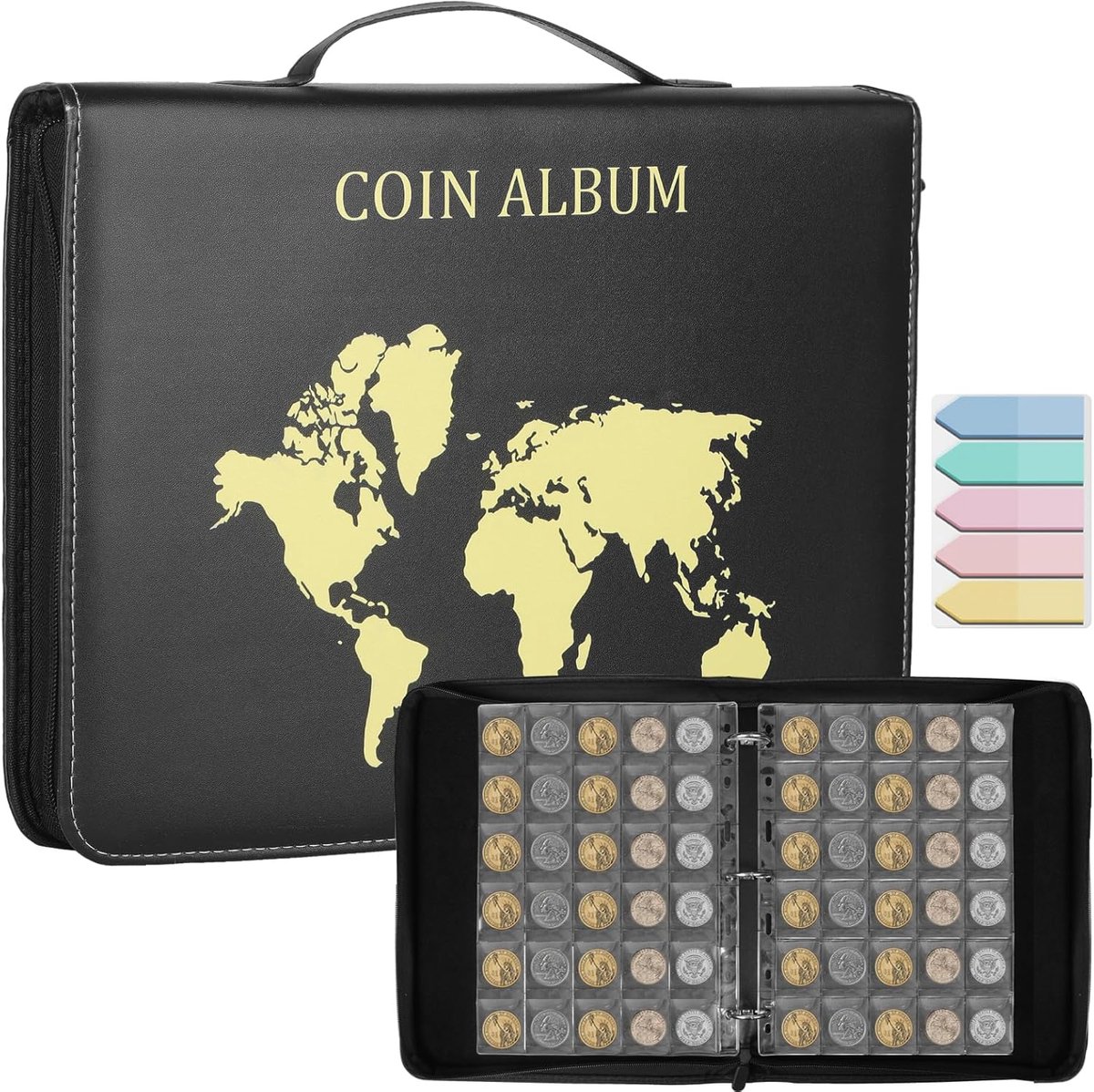 SnelShoppen - Coin Collector Album 480 Compartiments, 16 Pagina's, 35 x 35 mm, Euro & Pound Munten Verzamelmap met Rits, Collectie Folder