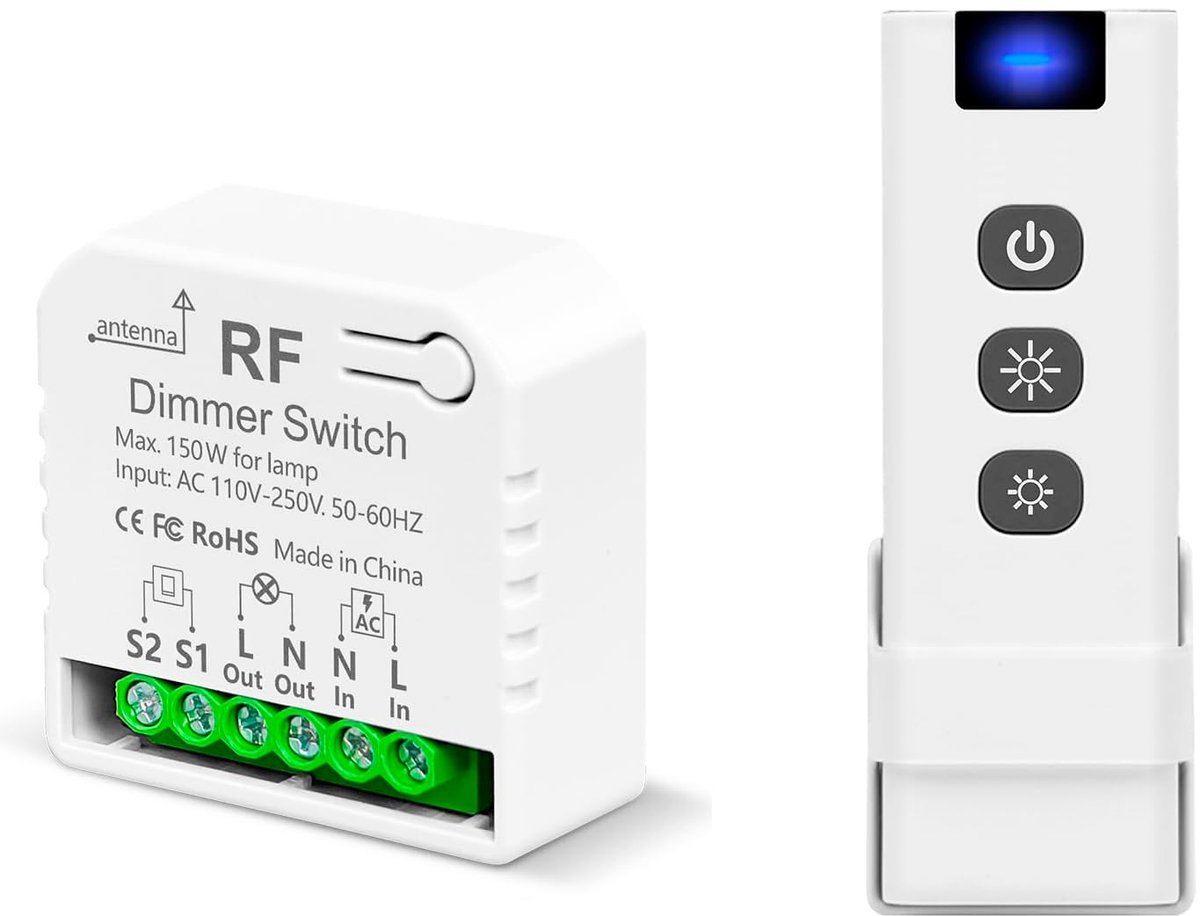SnelShoppen - Draadloze Dimmer Met Afstandsbediening - Dimbare Schakelaar Voor LED & Halogeen 10W-150W - AC230V Huisverlichting - Geen WiFi Vereist