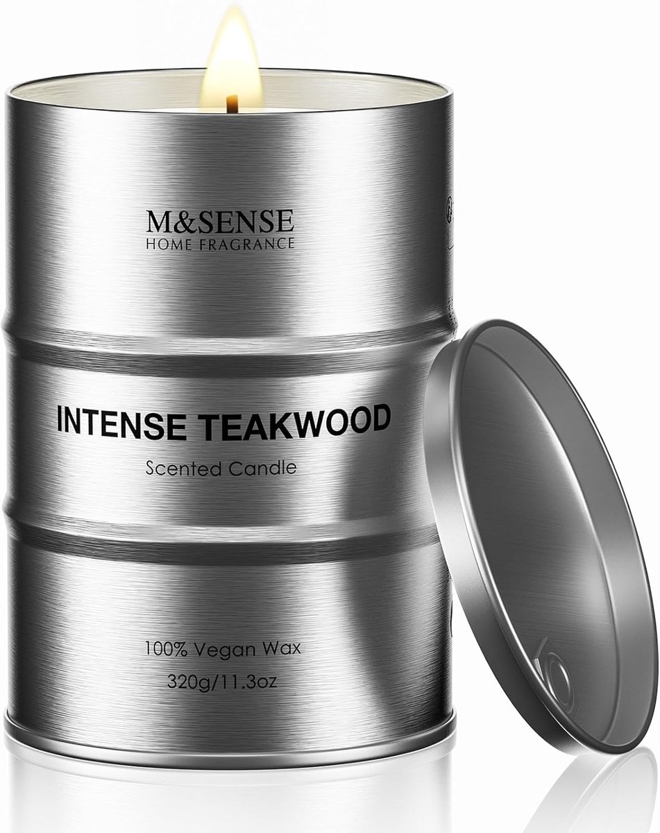 SnelShoppen - Geurkaars Teakwood Medium Jar Kaars 320g, 70 Uur Langdurig Brandend Natuurlijke Sojawas, Stressverlichtende Aromatherapie Kaarsen voor T