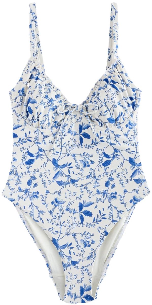 Next Dames - Buikcorrigerend DD+ badpak met beugels en zonder vulling - Crème Cream/Blue Ditsy Floral