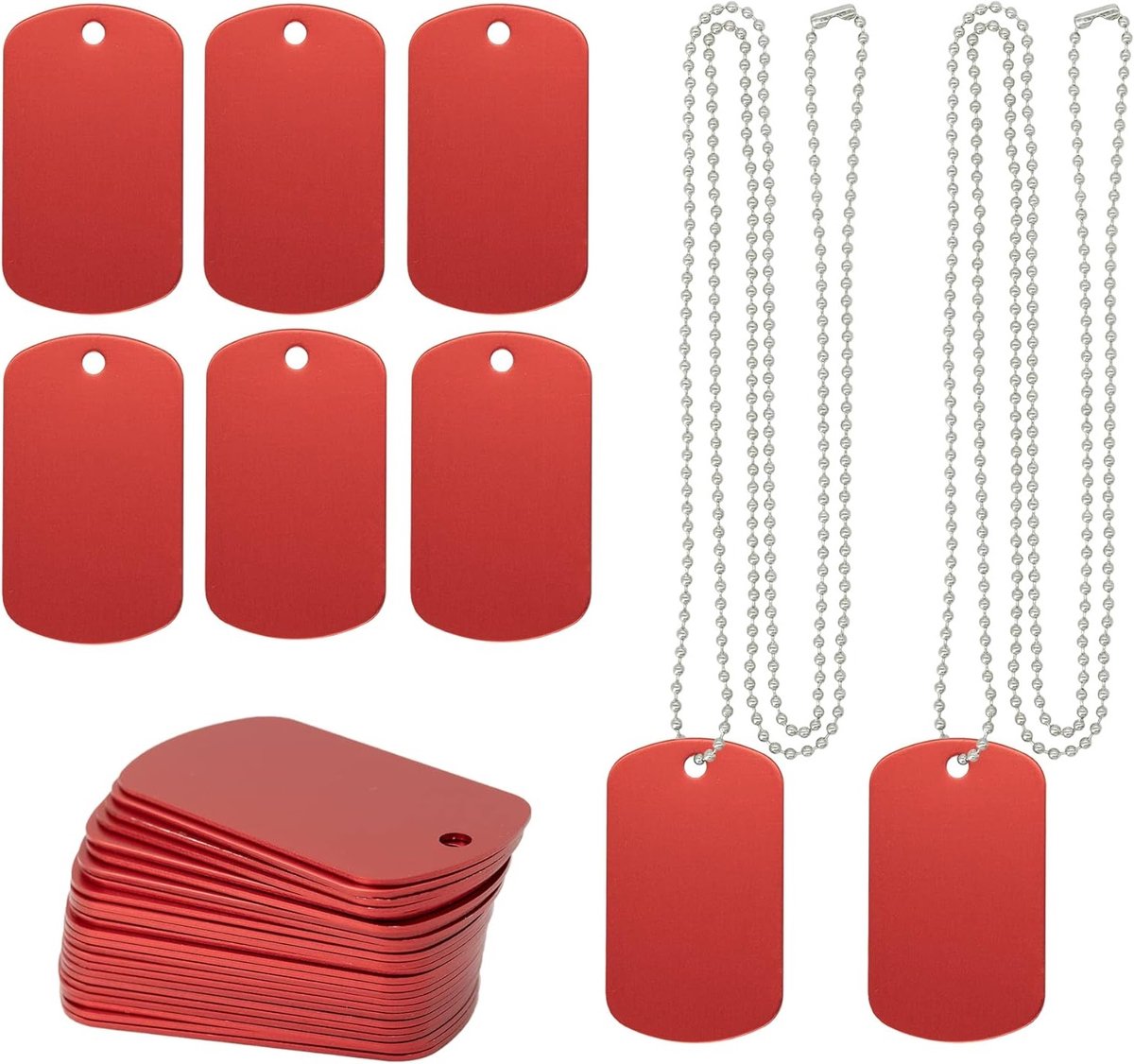 Metalen hondenpenningen voor graveren - 25 stuks aluminium stamping blanks met balchain (rood)