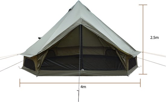 FloraGrace Tent - Ruime Bell Tent Voor 4 Tot 8 Personen - 400 X 400 X 250 Cm - Polyester - Donkergroen - 4-Seizoenen Kamperen En Glamping - Kachelopening — afbeelding 3