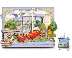 3D houten puzzel voor volwassenen, Monet's Red Boats modelbouwset, DIY miniatuur knutselset met verlichting, perfect voor thuisdecoratie en cadeau-ideeën voor haar
