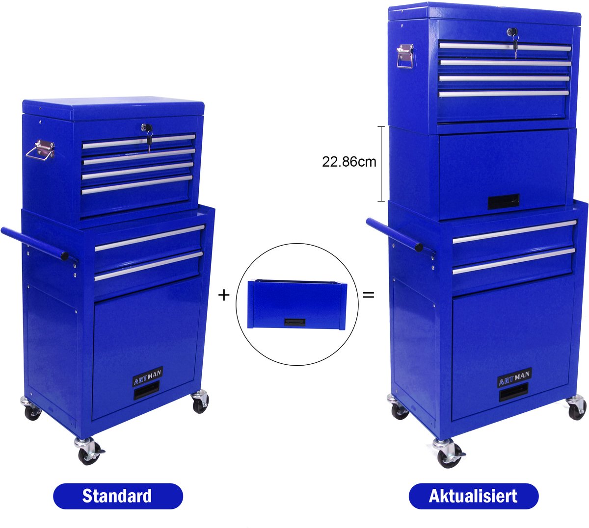 HAUSS SPOLE Gereedschapskar - Afsluitbare 2 In 1 Gereedschapskast Met 6 Lades En Wielen - Voor Garage En Werkplaats - Staal - 53,01x33,02x133,1 Cm - Blauw