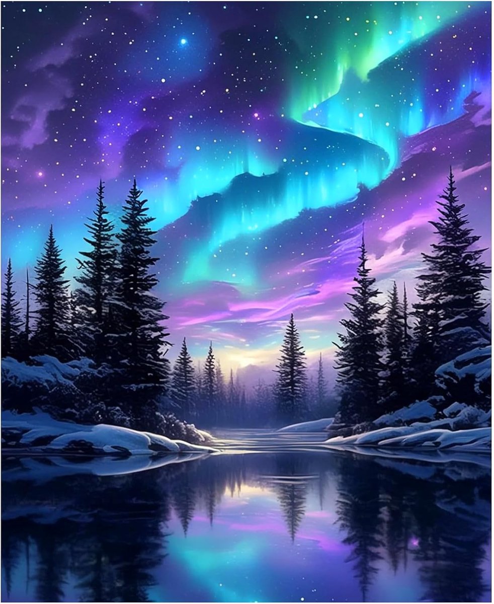 SnelShoppen - Aurora Schilderen op Nummer voor Volwassenen en Kinderen, DIY Canvas Olieverf Kit met Kwasten en Acrylverf, 40x50cm, Creatief en Ontspan