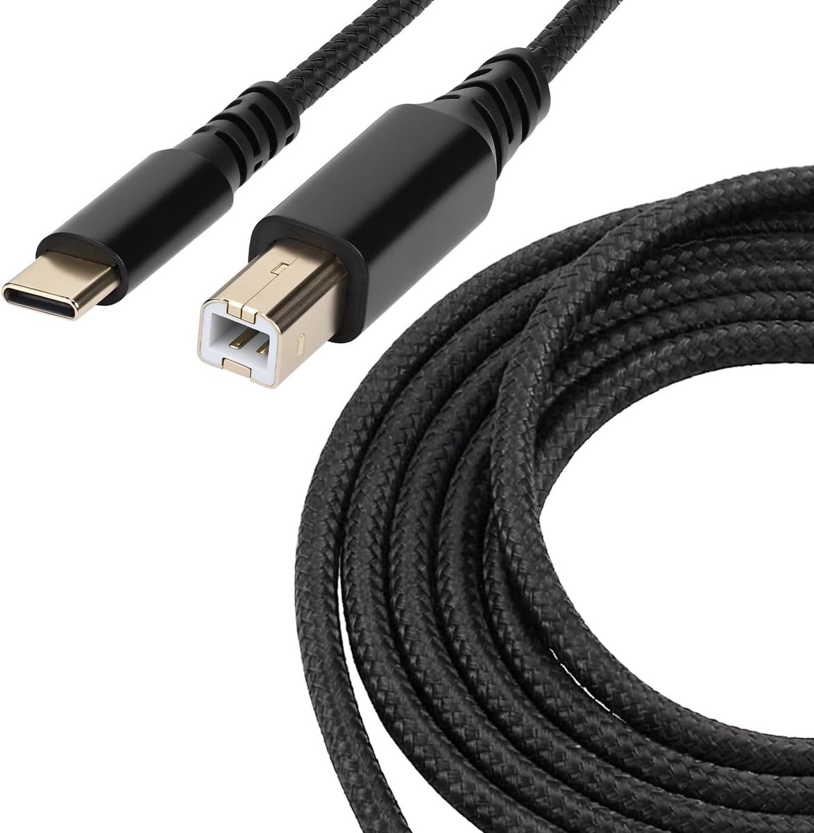 SnelShoppen - 2M USB C naar USB B printerkabel, nylon gevlochten instrumentkabel, latentie-vrije overdracht voor MIDI-keyboard, E-piano & audio-interf
