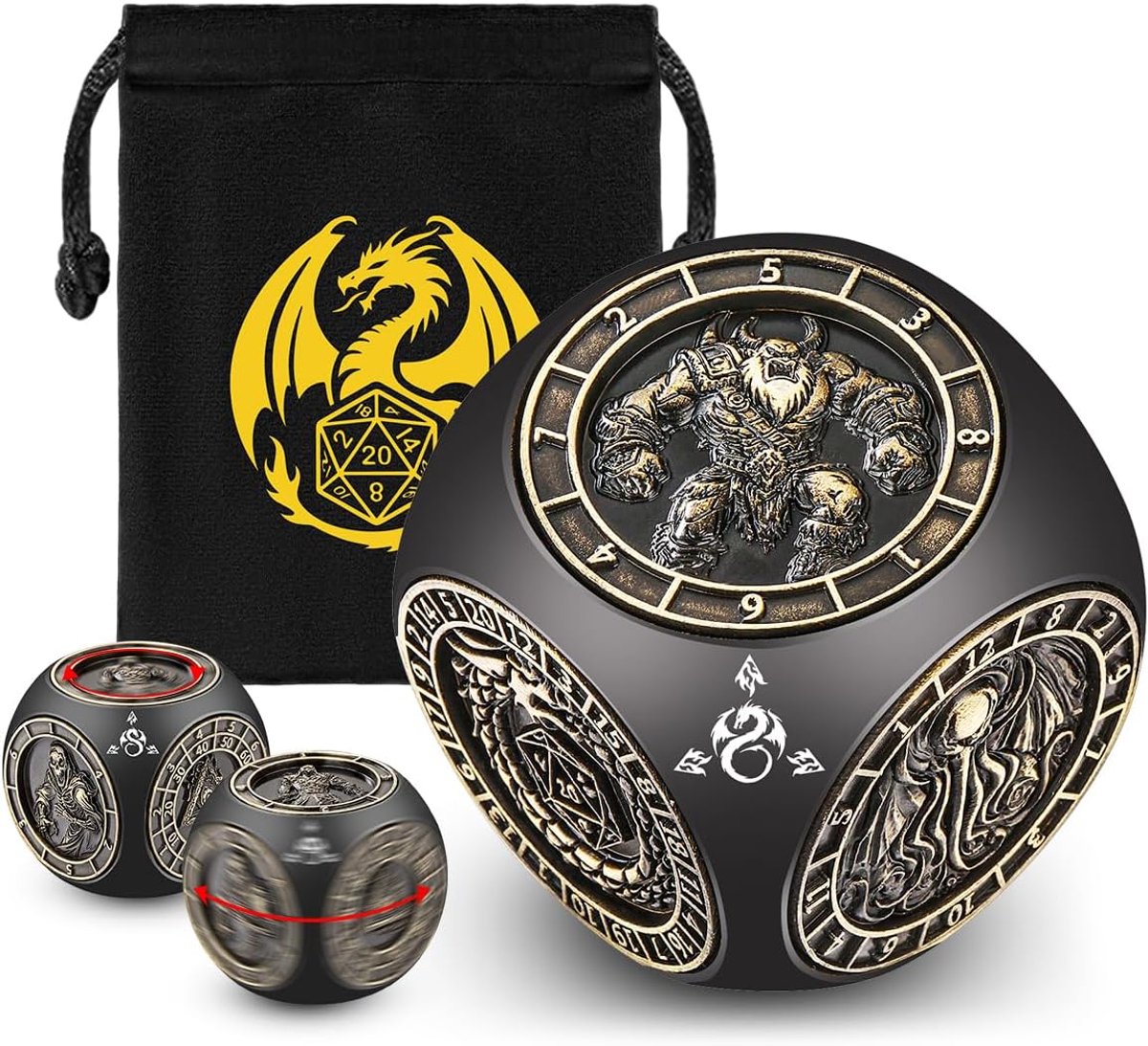 SnelShoppen - DND Spinner Dice, 3D Geëmboste Metalen Dobbelstenen, 6-Zijdige Patroon, D&D Polyhedrale Draaiende Speeldobbelstenen, Perfecte Cadeaus vo