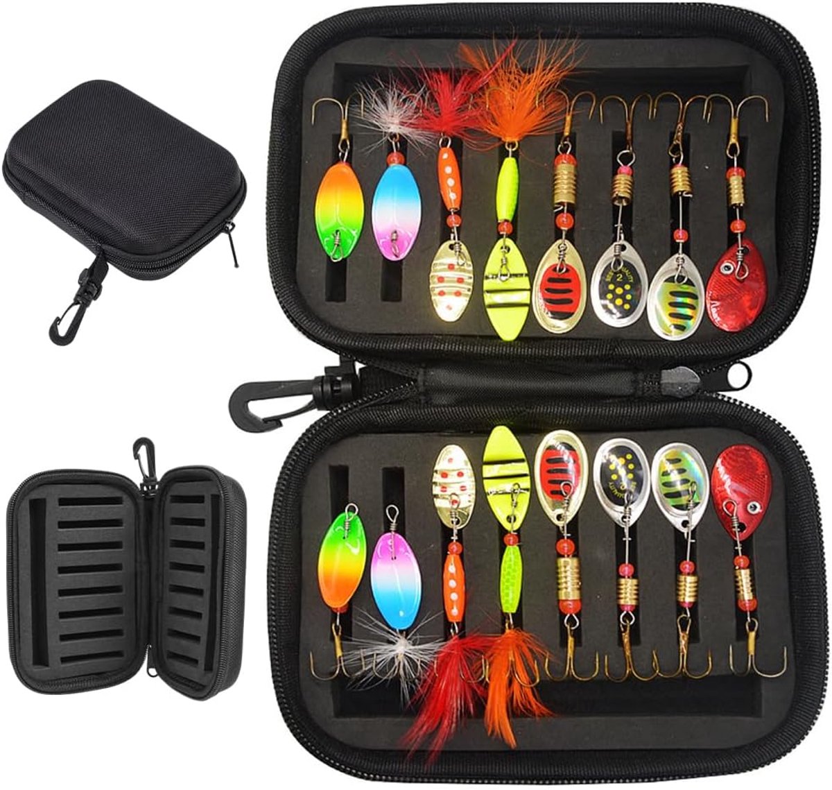 SnelShoppen - Forellepelset 16 stuks - Hengelaccessoires voor Forel, Baars, Snoek, Snoekbaars - 3g/3,5g/4g/5g/5,2g - Kunstaas met Knipperlicht en Opbe