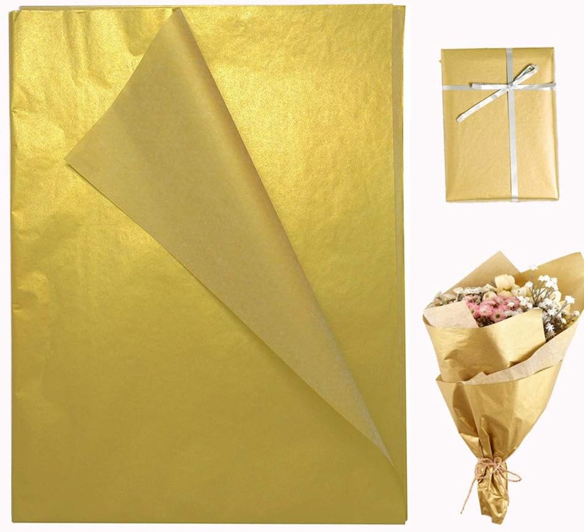 SnelShoppen - Goud Tissuepapier, Metallic Cadeaupapier, 50 Vellen 14 x 20 Inch voor Bruiloft, Verjaardag, Jubileum, Valentijnsdag Decoratie
