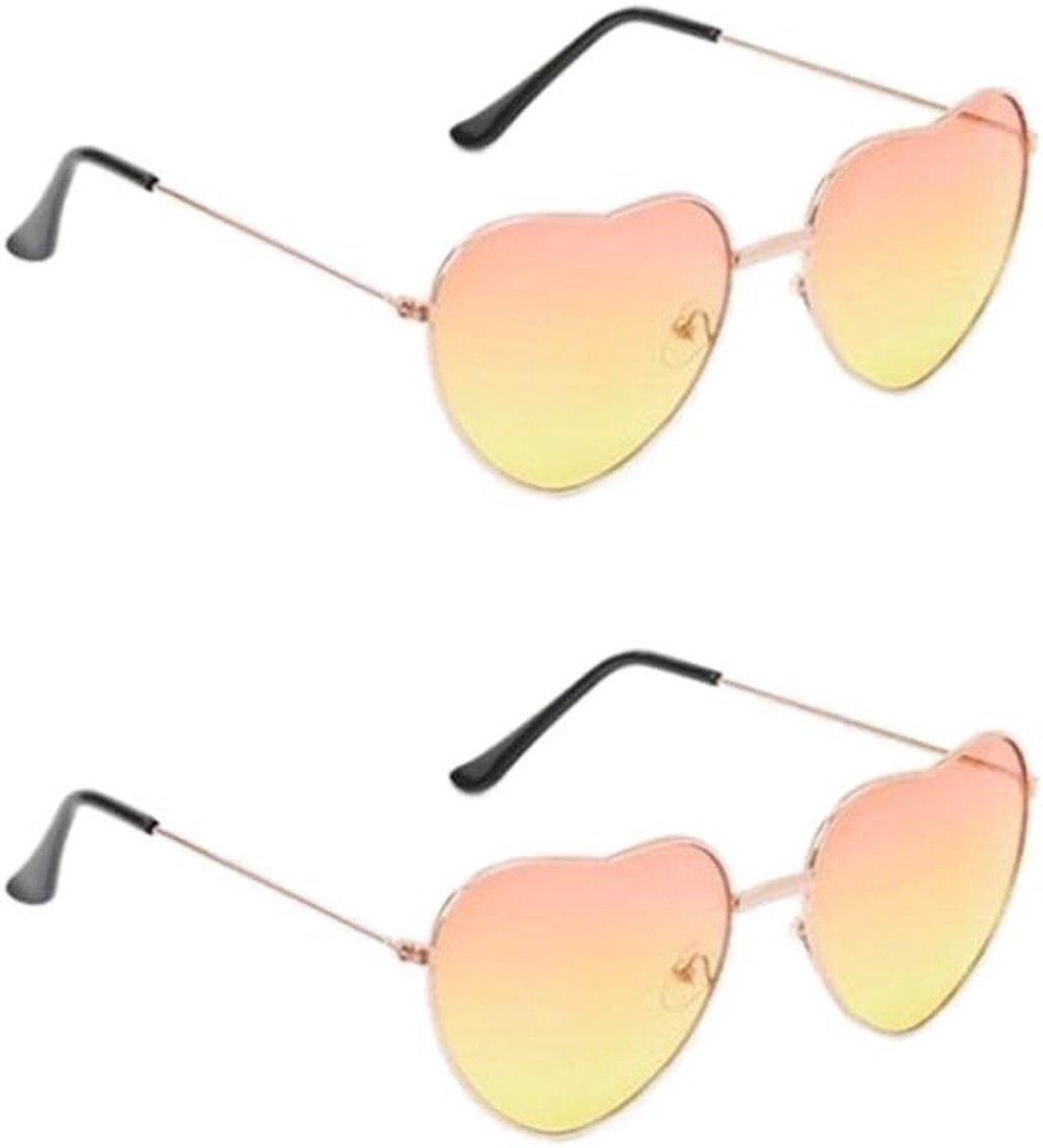 Retro hartvormige zonnebril set van 2, metalen frame, vintage hippie stijl, perfect voor festivals en kostuums