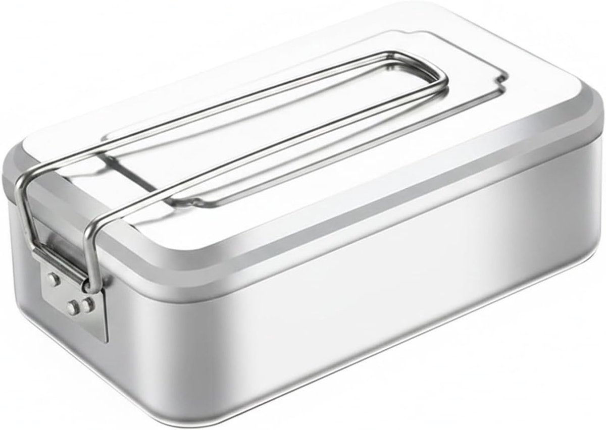 VHV - Lunchbox - Aluminium lunchbox met deksel - 1200ML - Rechthoekige metalen vershoudbak - Voor meal prep, camping, picknick en onderweg - 1 stuk - Zilver