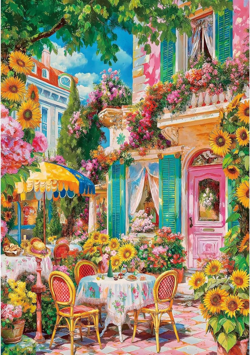 Puzzel 500 stukjes zonnebloemhuis zonder achterwand | Matte oliedruk, stofvrij en oogvriendelijk met uitstekende grip