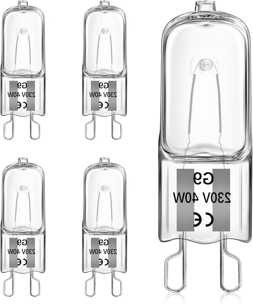 Dimbare G9 Halogeen Ovenlampen 40W, 300°C Hittebestendig, 2700K Warm Wit, 520LM - Perfect voor Oven, Afzuigkap en Verlichting - Verpakking van 5 Stuks