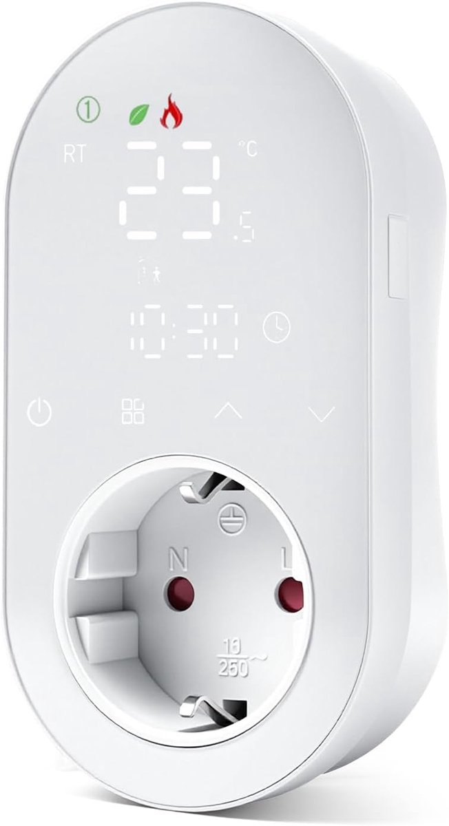 Thijox - Wifi-thermostaat 220V, 16A, Programmeerbare Temperatuurregelaar met Verwarmings- en Koelmodus, Digitale LED Stopcontactthermostaat, Compatibe