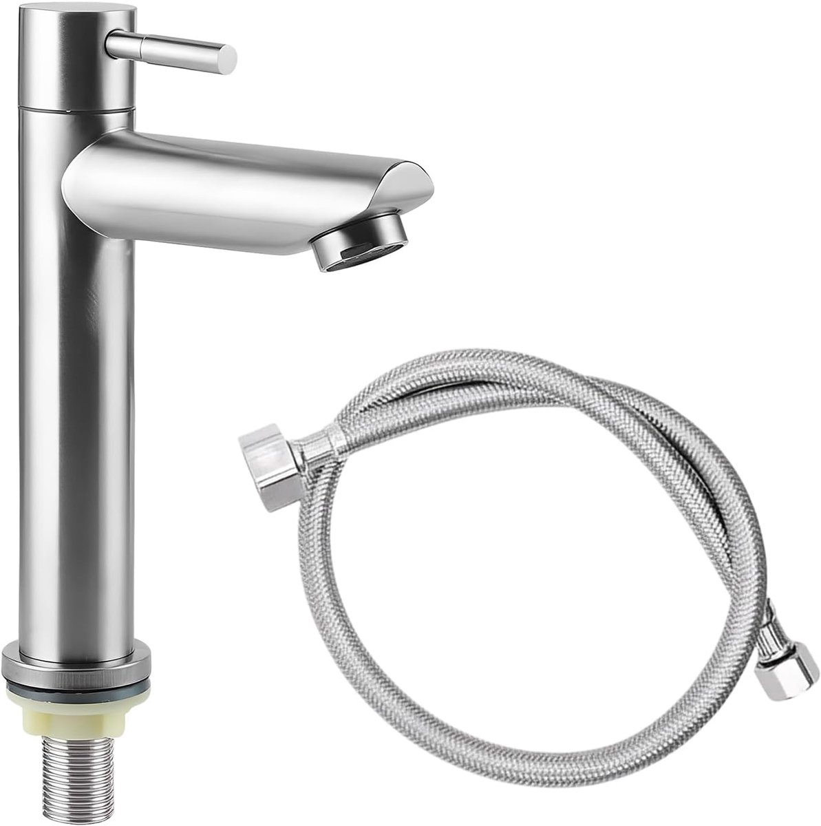 SnelShoppen - 1/2 Inch RVS Koudwaterkraan - Keuken Water Tap - Silver Kraan voor Badkamer, Hotel en Gastentoilet met 1m Slangverbinding