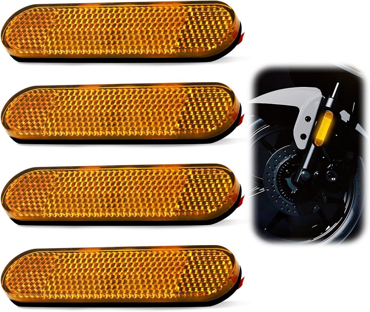 Thijox - 4 stuks E4 veiligheidsreflector rechthoekig 100 x 24 x 8 mm geel voor motorfiets, fiets, scooter en vrachtwagen, verhoog zichtbaarheid