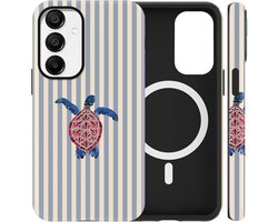SnelShoppen - Xylota Hoes voor Samsung Galaxy A55 5G, Magnetisch, Silicone, Stootvast, Draadloos Opladen, Esthetisch, Gestreept, Blauw, Geschikt voor