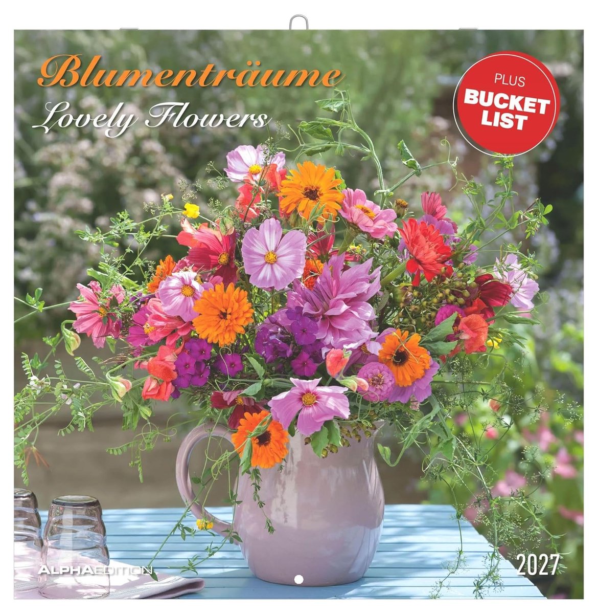 SnelShoppen - Blumenträume 2027 Wandkalender 30x30 cm met Notizkalendarium, 12 Mooie Bloemenmotieven en Bucket-List voor Thuis, Tuin en Kantoor