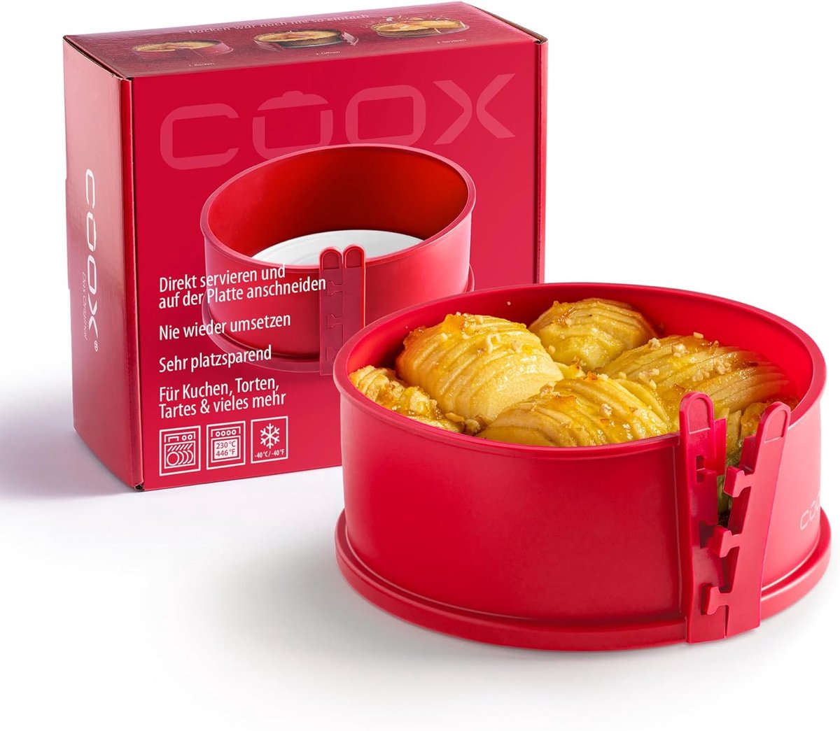 SnelShoppen - Springform pan met porseleinen basis 18 cm - Rood - Antikleef, lekbestendig, diepvriesbestendig - Perfect voor bakken, serveren en snijd