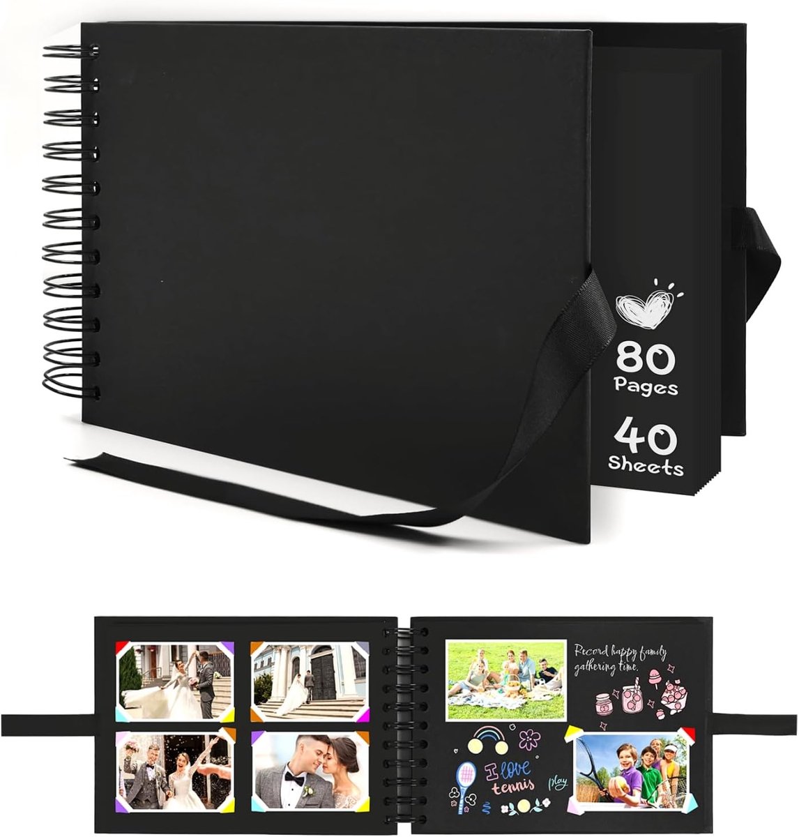 SnelShoppen - Fotoalbum A4 Scrapbook Spiraal 30 Zwarte Pagina's Doe-Het-Zelf Om Op Te Plakken en Te Schrijven Persoonlijk Cadeau voor Baby's en Vriend