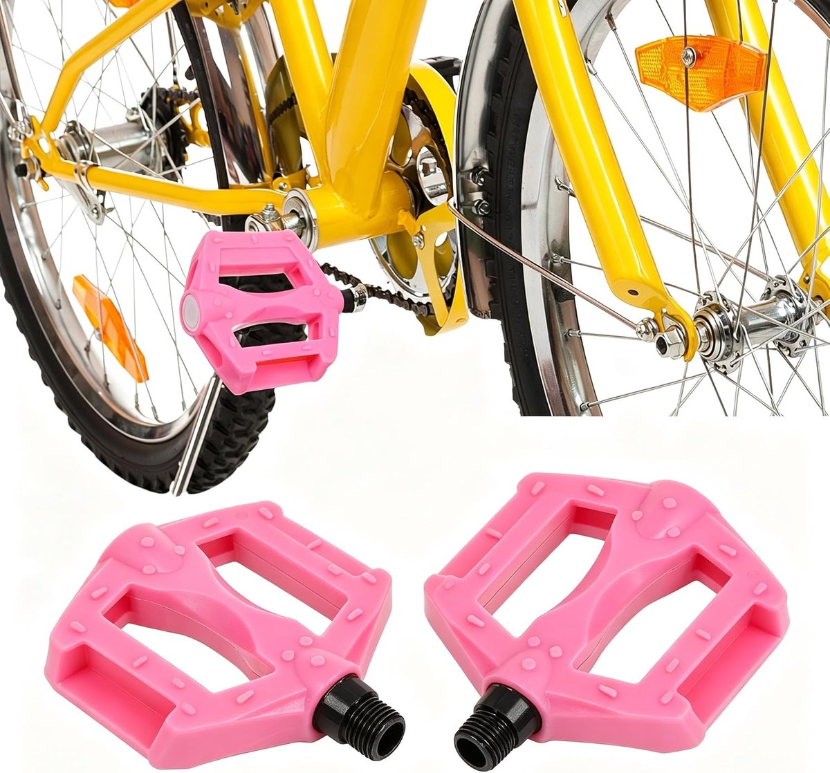SnelShoppen - Kinderen Fiets Pedalen - Non-Slip Kinderfiets Pedalen - Roze - Plastic As - Vervangingsset voor Mountainbike - Geschikt voor Diverse Lee