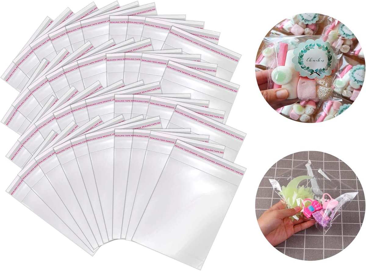 SnelShoppen - Pack van 200 Transparante Cellofaan Tassen - Zelfklevende Verpakkingszakken voor Sieraden, Cadeaus, Snoepjes 10 x 13 cm