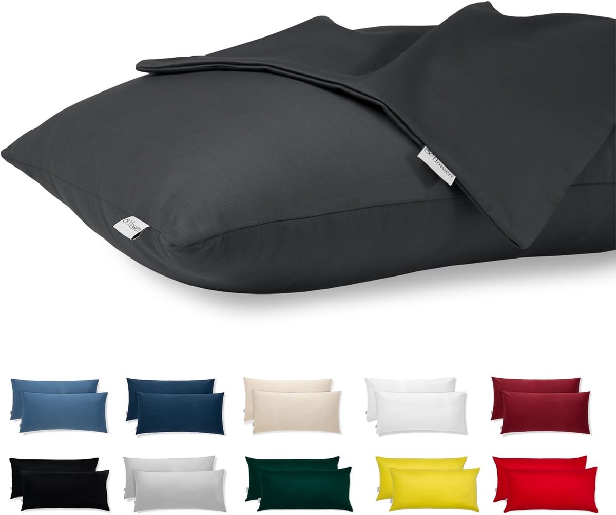 SnelShoppen - Set van 2 Kussenslopen 40x70 cm - 100% Jersey Katoen 150 gsm - Donkergrijs - Hypoallergeen, Ademend, Machinewasbaar - Luxe Kussenslopen
