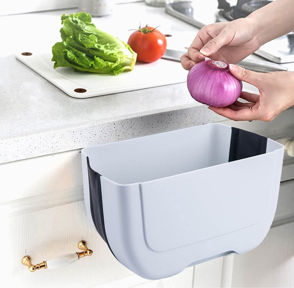 SnelShoppen - 3 Litre Zwarte Hangende Prullenbak, Siliconen Materiaal, Ruimtebesparend, Duurzaam en Eenvoudige Installatie voor Keuken, Kantoor, Hotel