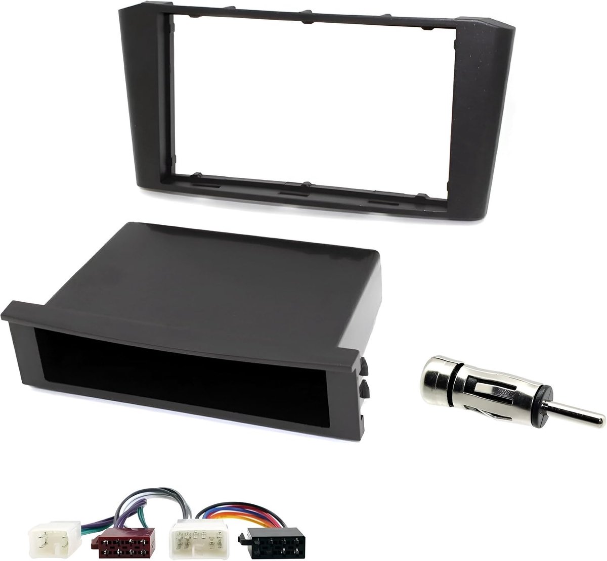 SnelShoppen - Radio panel kit 1-din/2-din assemblage kit voor Toyota Avensis (T25) 2003-2009 - Zwart - Inclusief antenneadapter en ISO-kabel