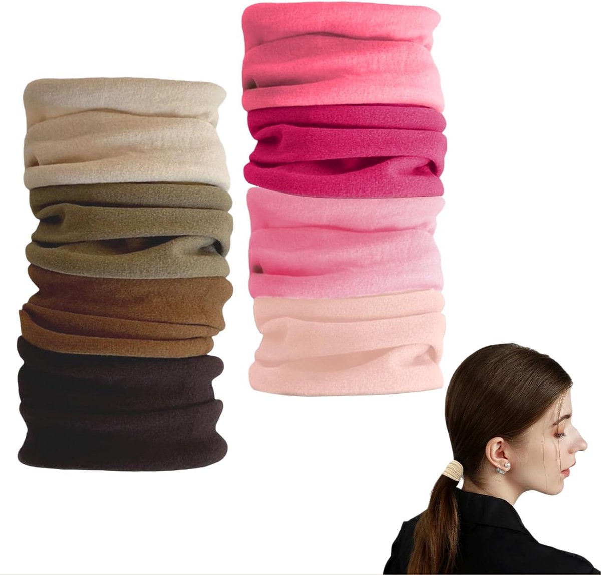 Thijox - 8 stuks brede haarelastieken dames, zachte satijnen scrunchies set, naadloze haarbandjes multicolor zonder trekken, modieuze haaraccessoires