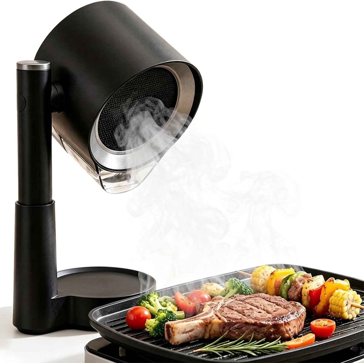 Draagbare tafelafzuigkap met olie-opvangbox, afneembaar filter en verstelbare snelheden voor barbecue en campinggebruik