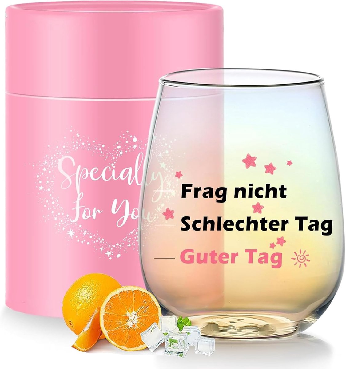SnelShoppen - Iridescent Wijn Glas met Gravering 'Guter Tag, Schlechter Tag', Grappige Cadeaus voor Vrouwen, Perfect voor Verjaardag, Moederdag, Bruid