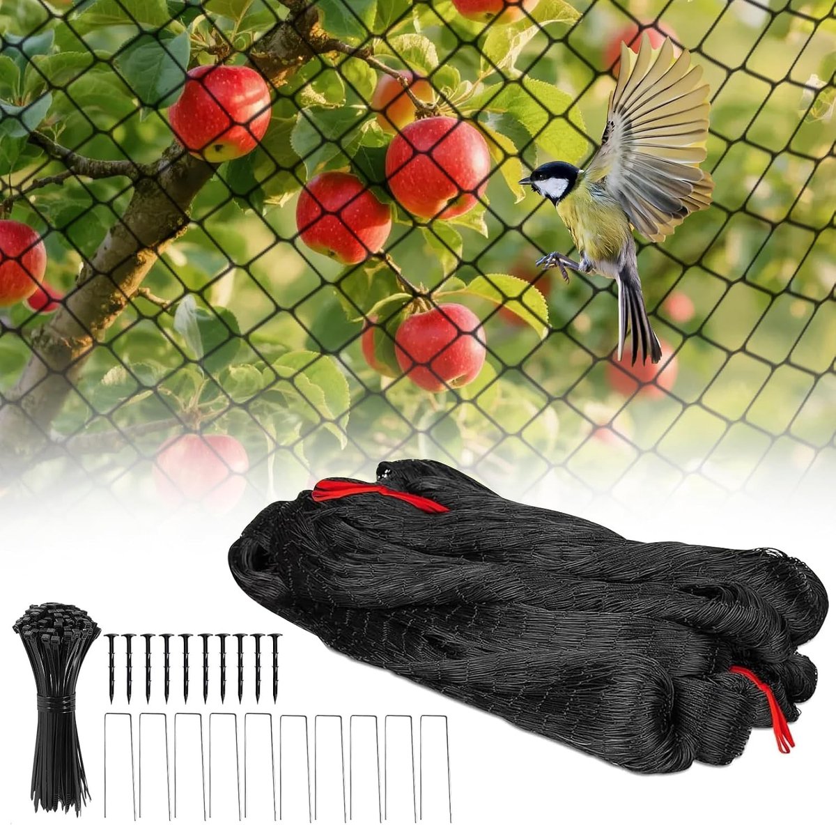 SnelShoppen - Bird Protection Net 7.5 x 15 m, Fijn Gaas Vogelnet, 5x5 cm, Duurzaam Zwart Nylon, UV Bestendig, Ideaal voor Tuin, Balkon, Fruitbomen, Vi