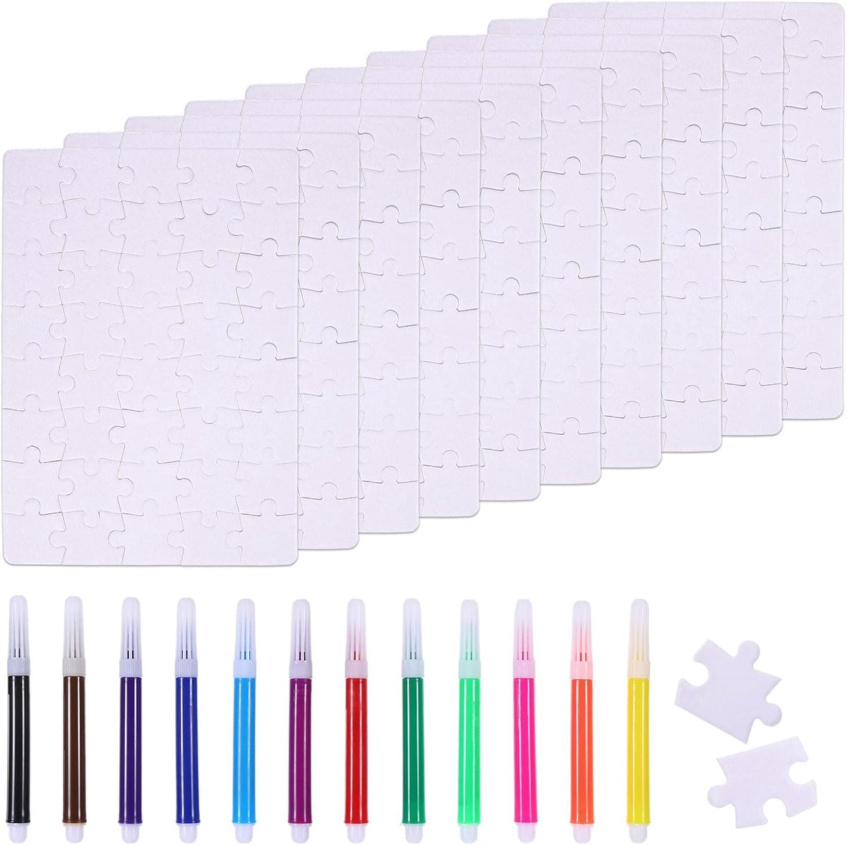 SnelShoppen - Pack van 10 DIY Houten Puzzels 15x20 cm Blank voor Schilderen - Creatieve Puzzels voor Kinderen, Feest, Verjaardag, Kleurpotloden Inclus