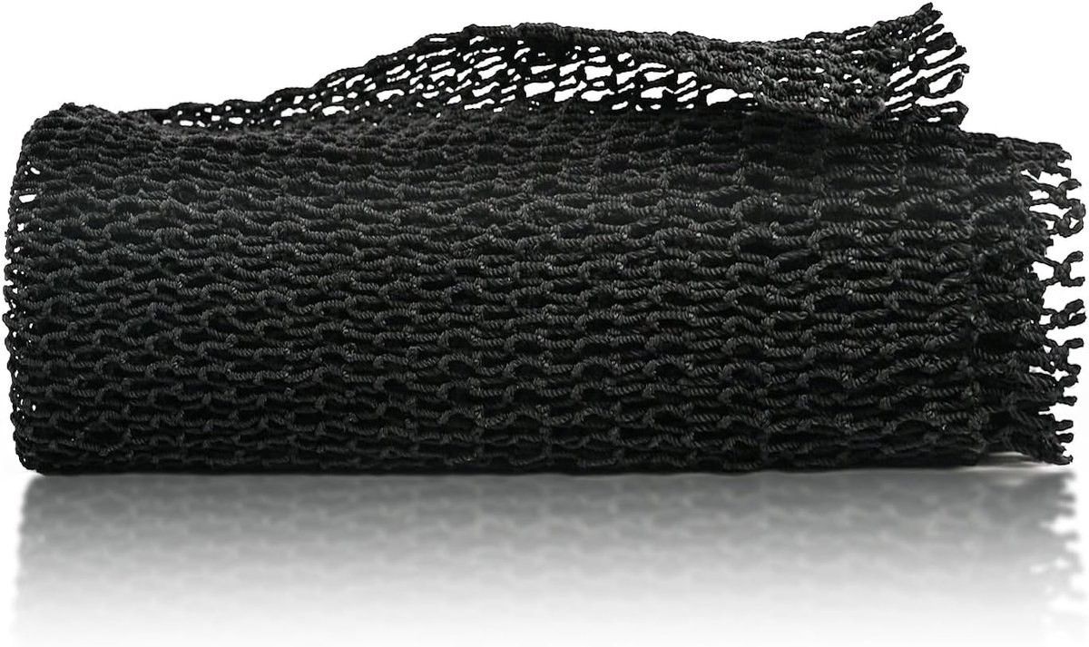 SnelShoppen - African Net Spons, Lange Bad Spons met Knoppen, Exfoliërende Douche, Rugschrobber, Huidverzachter, Rekbaar tot 160cm (Zwart)