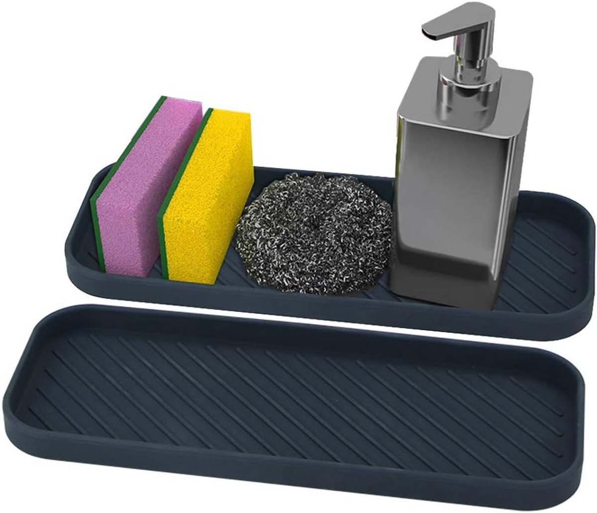 SnelShoppen - Silicone Keuken Caddy Sink Tidy Organizer 2Pcs - Zwarte Afwas Spons Houder voor Zeepdispenser, Scrubber en Keuken Organisatie