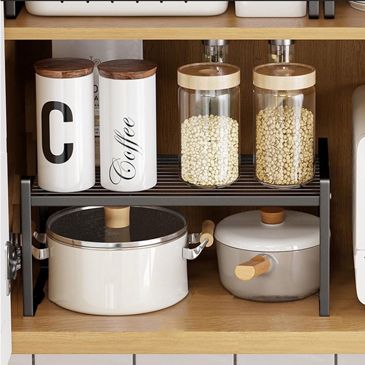 SnelShoppen - Keuken Kast Organizer met Antislipmat - Makkelijk te Installeren, Zwart - Ideaal voor Keuken, Badkamer, Dressoir en Tafels - Multifuncti