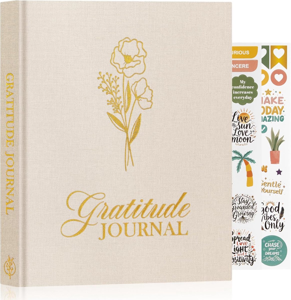 SnelShoppen - Gratitude Journal voor Mannen en Vrouwen, 4 Maanden Mindfulness Dagboek, 5 Minuten Dagelijkse Dankbaarheid, 20 x 23 cm, Beige, Engelse V