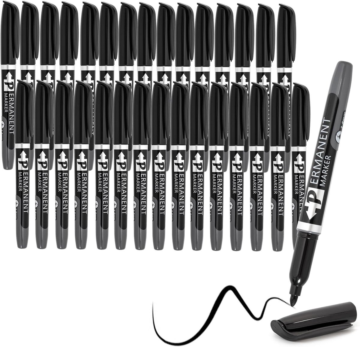 SnelShoppen - Permanent Highlighters Set van 30 Stuks Fine Tip Zwarte Markers - Waterdicht, Vervaagbestendig, Sneldrogend voor Hout, Steen, Metaal, Pl