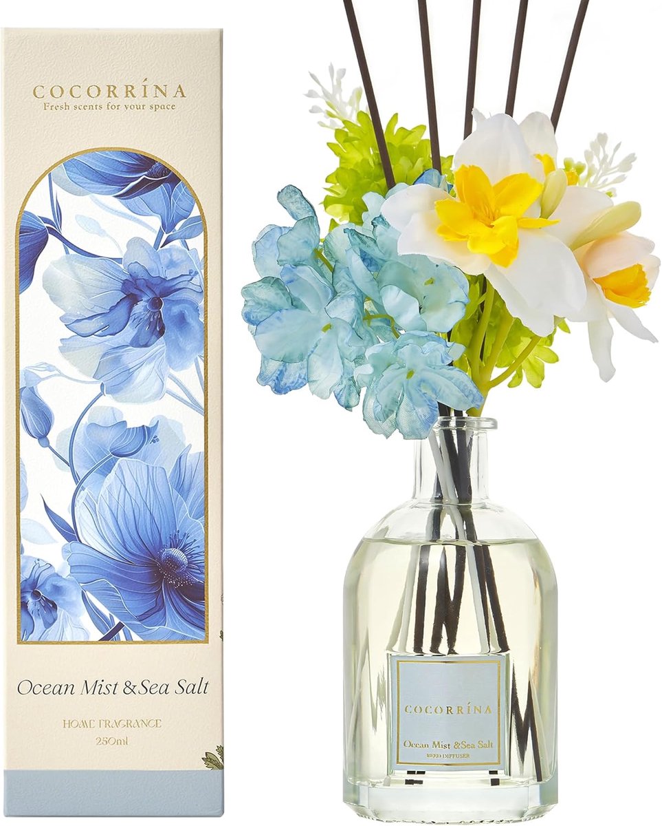 SnelShoppen - Geurdispenser voor Kamer met Ocean Mist & Sea Salt, 8 Geurstokjes, Natuurlijke Langdurige Geur, Perfect voor Woonkamer, Slaapkamer, Badk