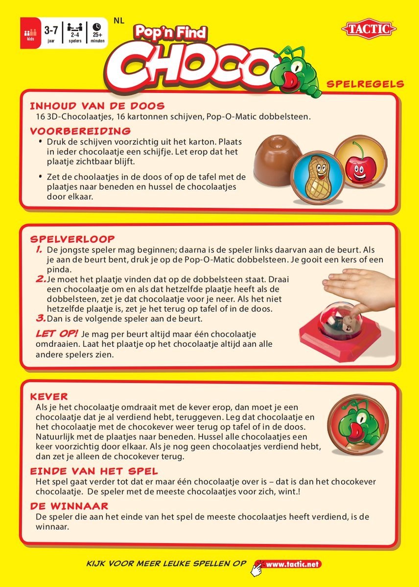 Tactic Choco - Kinderspel - Geheugenspel met Chocolaatjes - Pop-O-Matic Dobbelsteen - Verzamel de Meeste Chocolaatjes - Familiespel voor Jonge Kinderen - 2 tot 4 Spelers - Vanaf 3 Jaar — afbeelding 6