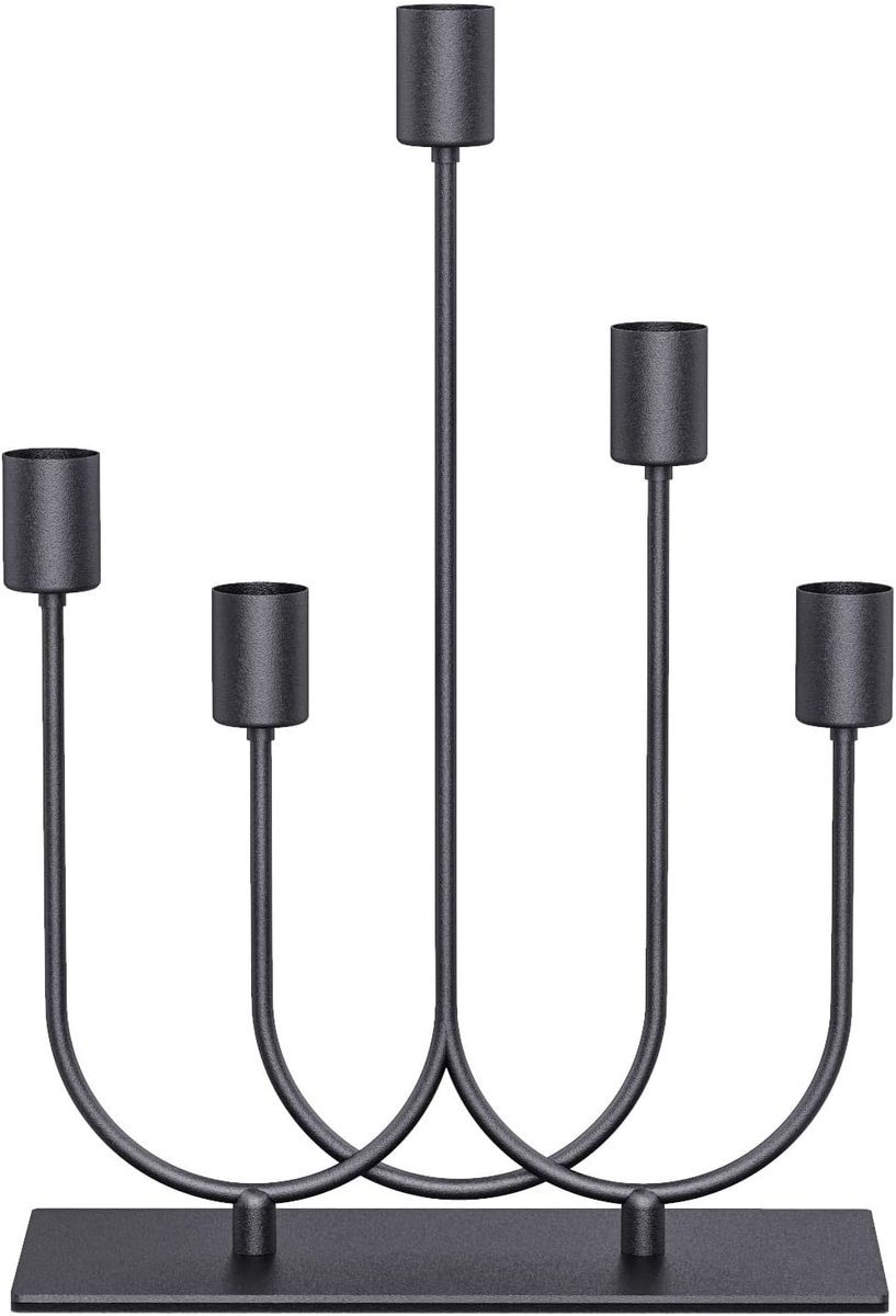 SnelShoppen - Set van 5 Zwarte Taper Kaarsenhouders voor Tafel Decoratie - Stijlvolle Metaal Candlestick Holders met U-vormige Pole - Ideaal voor Fees