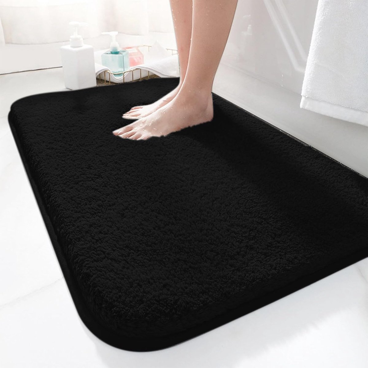 SnelShoppen - Badmat 40 x 60 cm Antislip Zacht Waterabsorberend Microvezel Badmat Zwart voor Badkamer en Douche