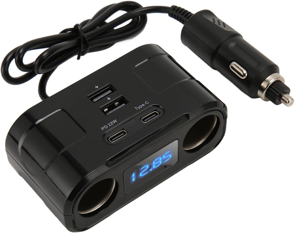 SnelShoppen - Car Cigarette Lighter Splitter met USB Type C, Multifunctioneel 12V-24V, Inclusief Oververhittings- en Overbelastingbescherming, Ideaal