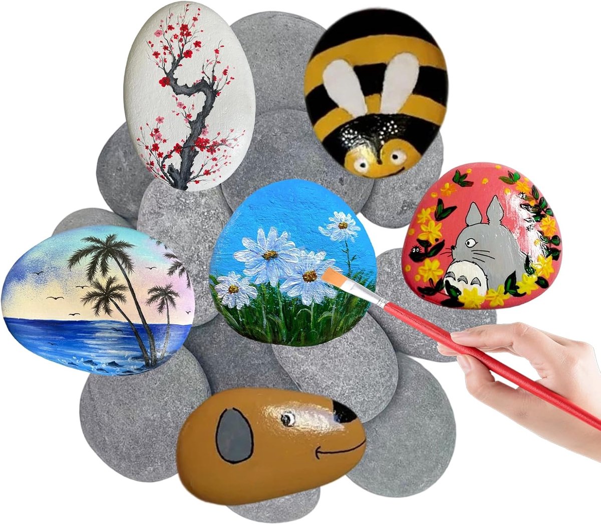 SnelShoppen - 20 Stuks Vlakke Verfstenen voor Schilderen, 4-6 cm Natuurlijke Tekenstenen voor Creatieve Schilderkunst, DIY Projecten, Aquarium en Tuin