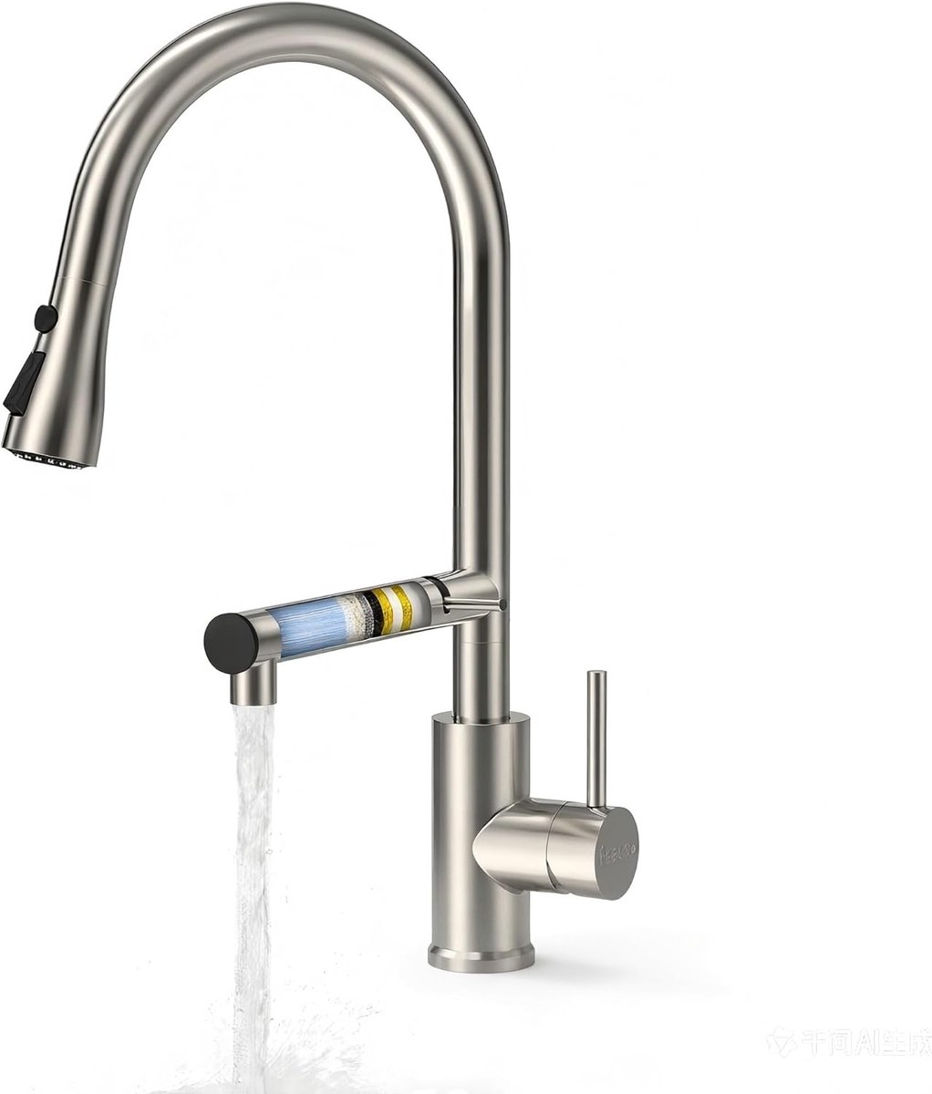 SnelShoppen - Uittrekbare Keukenkraan 360° Draaibaar met Waterfilter, Roestvrij Staal, 2 Straalsoorten, Ideaal voor Keuken, Koken, Bakken