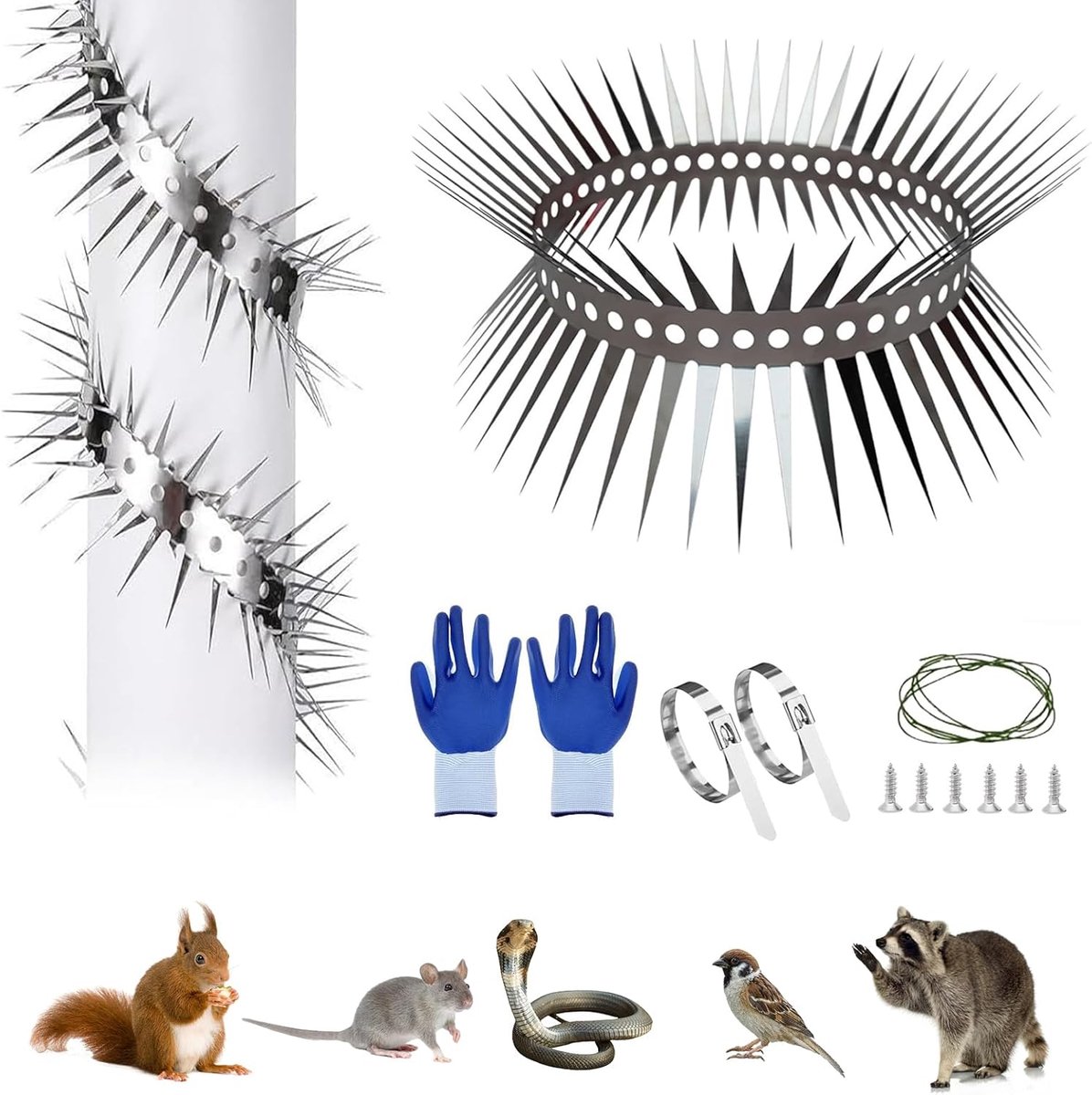 SnelShoppen - Marten Bescherming RVS 200 cm, Valpijp Bescherming Kattenverdediging | 304 RVS, 50 mm Punten, Flexibel Gebruik voor Bomen, Balkons, Tuin