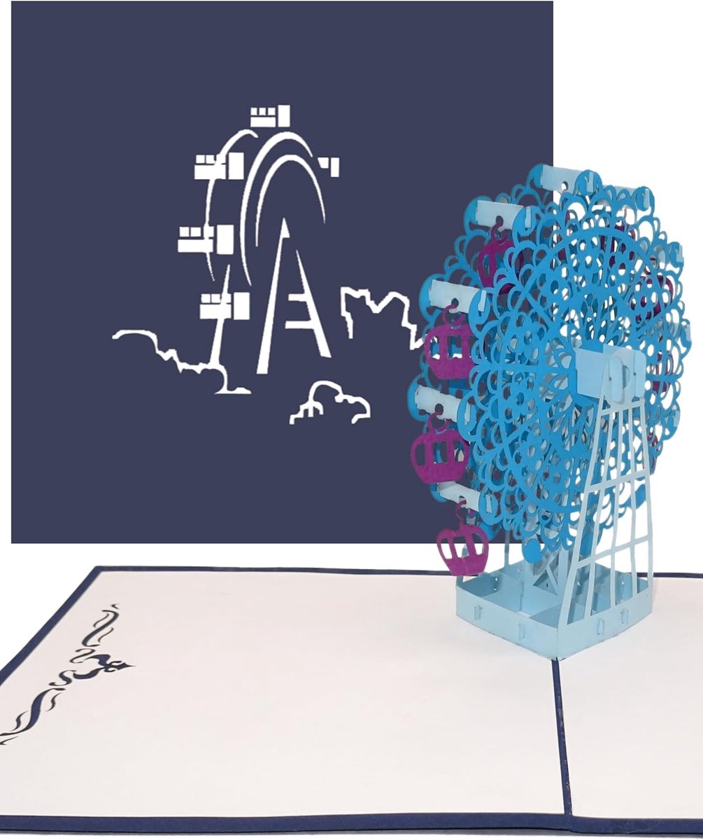 SnelShoppen - Pop-up Kaart Ferris Wheel Verjaardagskaart, Uitnodigingskaart & Cadeaukaart - 3D Groetkaart met Miniatuur Model van Papier voor Feest, V